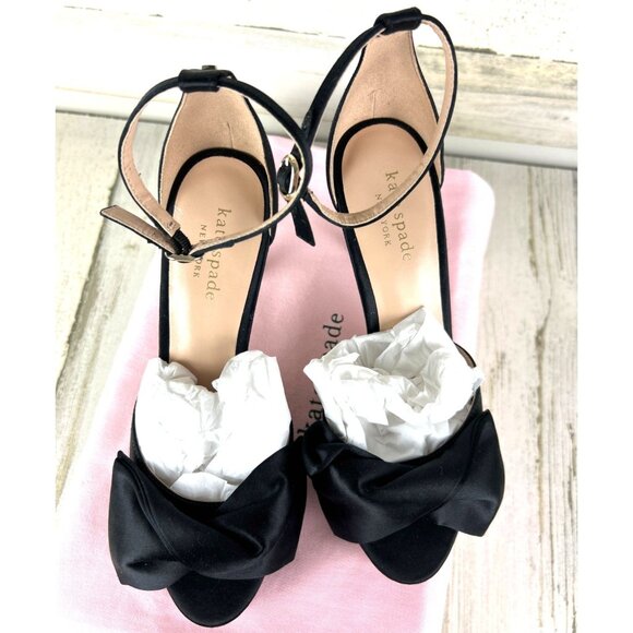 Kate Spade Black Satin Bridal Bow Platform Sandal Pumps - Picture 6 of 9